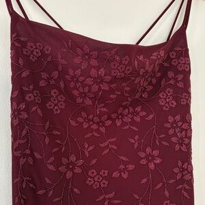 Vintage Y2K Burgundy Floral Beaded Maxi Dress Prom Homecoming Coquette Feminine